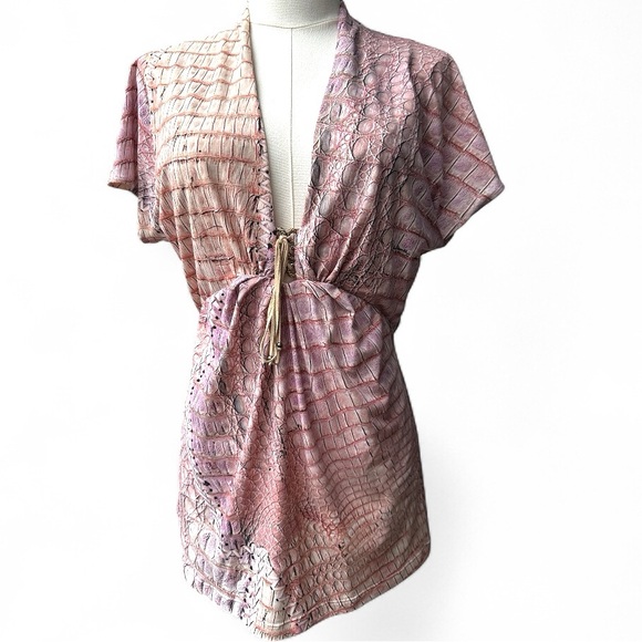 Roberto Cavalli Pink Croc-Print Blouse Snake  Print Pink Italy Size 46 (M/L) - Picture 1 of 17